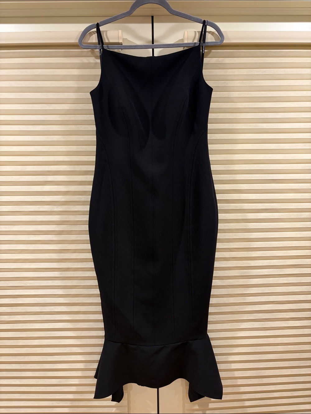 NWT Roland Mouret Black Sleeveless Midi Dress with Flounce Hem, Size US 6